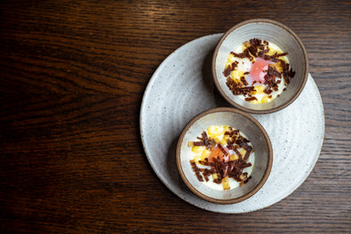Coddled Eggs with Caramelised Onions, Gruyère and Rib Cap